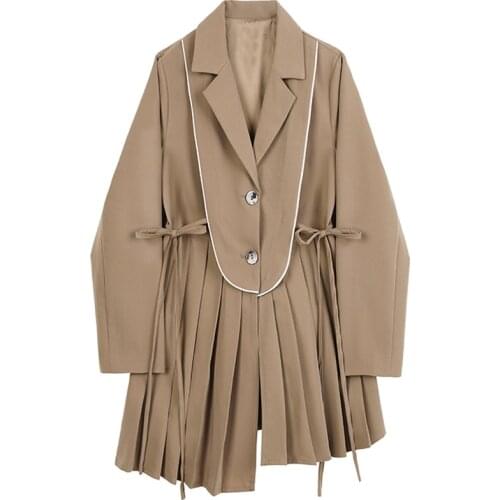 SuperAen 2021 Korea Solid Bow Temperament Irregular Pleated Suit Spring Autumn New Jackets for Women