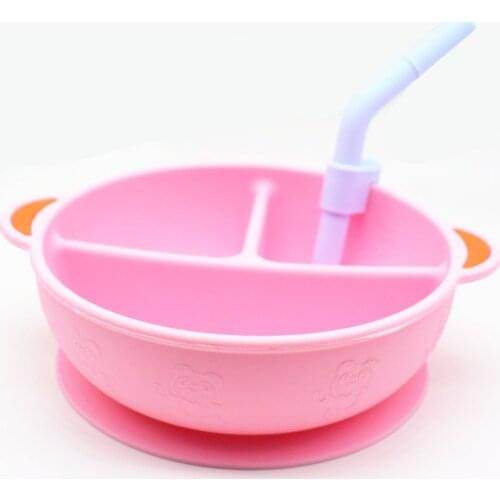 3 Grid Cup Bowl Divided Plate Baby Tableware Suction with Straw Feeding Food Dinnerware for Household Children Learning Ornament