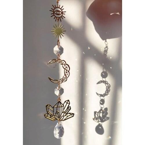 Witch Sun Crescent Moon Crystal Sun Catcher Celestial Crystal Prism Window Haning Home Decor Gift Occult Decor