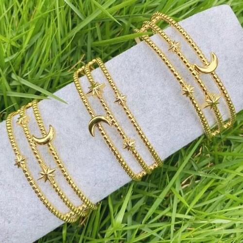 3 Pcs High quality Layer Bangle Moon and star bangle Gold color metal bangle Jewelry bangle jewelry Gift women jewelry 51449
