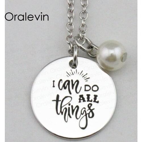 I CAN DO ALL THINGS Inspirational Hand Stamped Engraved Charm Custom Pendant Link Chain Necklace Gift Jewelry,10Pcs/Lot, #LN2336
