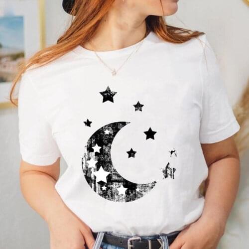 Women Short Sleeve Star Moon Lady Casual Tee Fashion T Shirt Female Cartoon Top Ladies Graphic 90s T-shirt Clothing