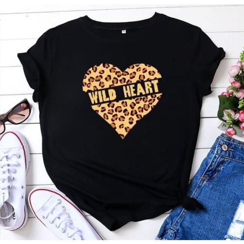 2021 Summer Oversized Womens T-Shirts Leopard Wild Heart Printed T-shirt O-neck Women Clothes Short-Sleeved T-shirt Women Tops