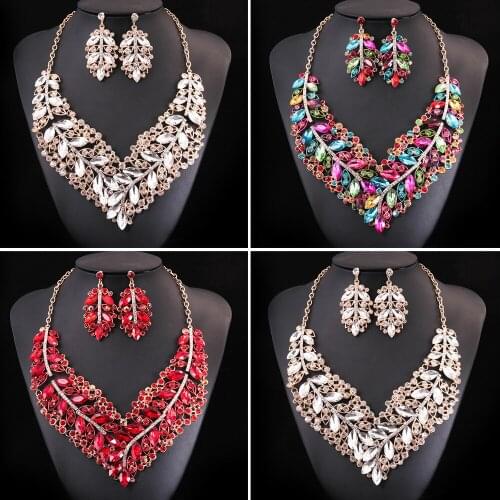 Fashion Crystal Indian Necklace Earring Jewelry Sets for Women Brides Bridal Wedding Party Costume Luxury Jewellery Accessories