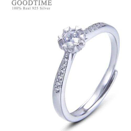 Trendy Women Rings pure 925 Sterling Silver Rhinestone Ring Jewelry Accessories Love Heart Flowers Zircon Ring For Girl bridal