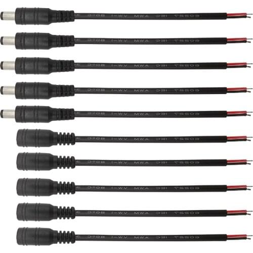 10Pcs 5.5x2.1mm DC Power Male & Female Jack Pigtail Wire Cable 5.5*2.1mm DC Plug Socket Connector for 5050 3528 LED Strip Light