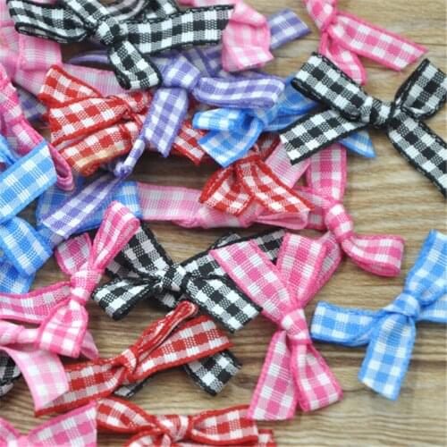 100pcs Gingham Ribbon Bows Flowers Appliques Doll Bulk Lots Wedding A224