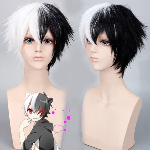 13.8" 35cm Anime Danganronpa Monokuma Wig Dangan Ronpa Heat Resistant Synthetic Hair Halloween Party Cosplay Wigs + Net Cap