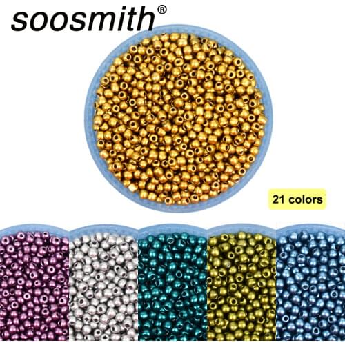 2mm Approx.1000pcs Metal Color Czech Glass Beads Loose Spacer Beads For Jewelry Making DIY Bracelet Necklace Kralen Gold Silve