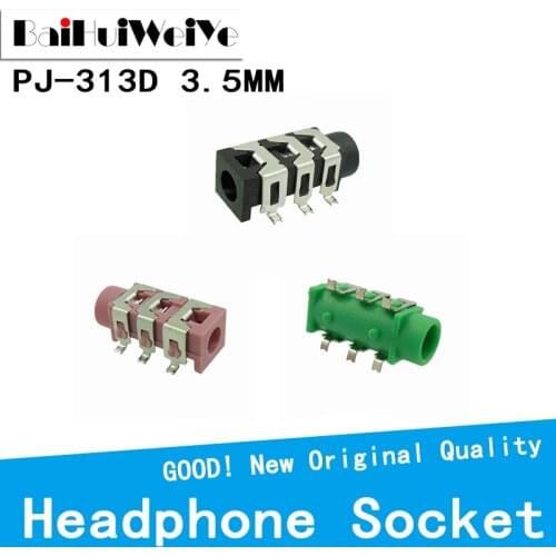 20PCS/LOT PJ-313D PJ313 SMD 6Pin SMT 3.5mm Female Audio Connector Stereo Black and Green Headphone Jack