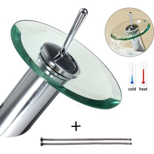 2019 Bathroom Waterfall Basin Toque Sink Mixer Torneira Tap Faucet Chrome Polished Glass Edge Faucet Tap With Water Inlet Pipe