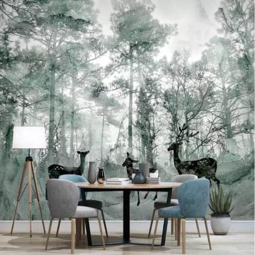 3d Wallpaper Living Room Home Improvement Modern Wallpaper Background Wall Painting Mural Silk Paper Forest elk marble
