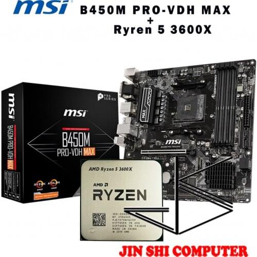 AMD Ryzen 5 3600X R5 3600X CPU + MSI B450M PRO-VDH MAX Motherboard Set meal Socket AM4 New / no fan