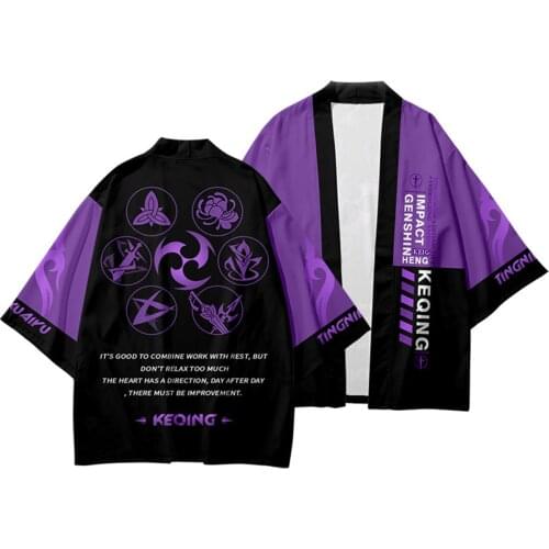 Genshin Impact Xiao Keqing Klee Ganyu Zhongli Diluc Cosplay Kimono Robe 2021 Woman Swimwear Top Girls Swimsuit Kids Cloak Haori