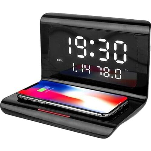 LED Smart Alarm Clock Time Temperature Display Wireless Charger Fast Charging Dock Station for Phone SAL99