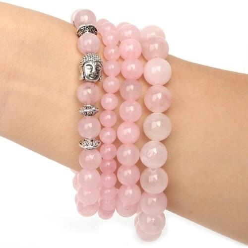 High Quality Charm Bracelet With Natural Stone Beads 6mm 8mm 10mm Rose Pink Quartz Yoga Stretch Beaded Bracelets For Man Women