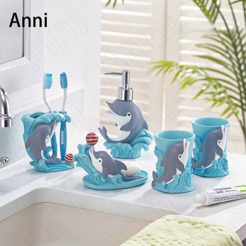 Cartoon Animal Decorative Bathroom Set Nordic Modern Household Restroom Five Piece Set Child Shower Accessories Home Decoration