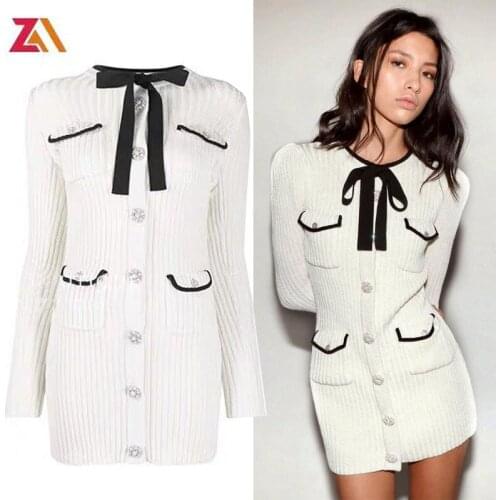 ZALady Designer Fashion Korean Chic Mini Dress Elegant Bow O-neck Long Sleeve Bodycon Basic Goblincore Slinky Dresses Women Robe