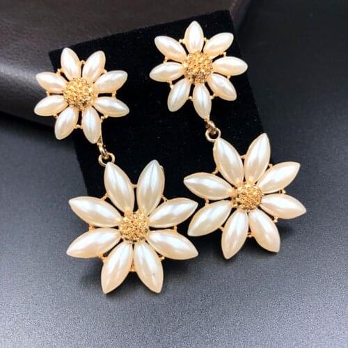 Exknl Party Flower Drop Earrings for Women 2020 Korean Simulated Pearl Wedding Dangle Bridal Jewelry Earrings Women Fashion