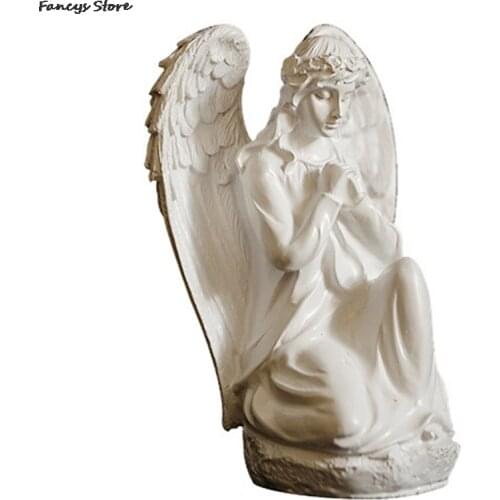 White Angel Figurines Praying Cherub Adorable Cherubs Angels Statues Miniatures Retro Outdoor Garden Nordic European Resin Wing