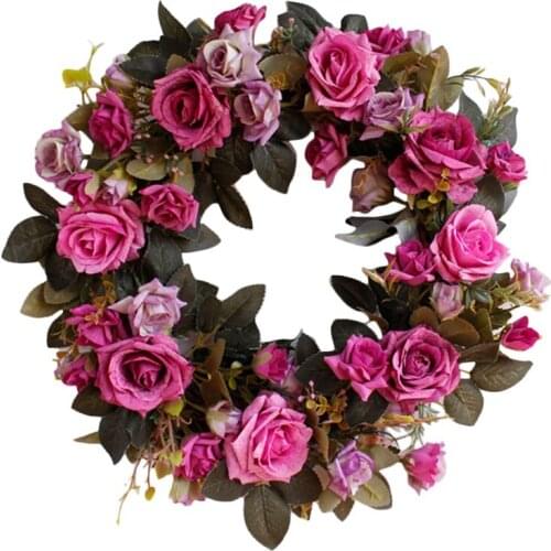 Artificial Purple Rose Flower Wreath Spring Wreath for Front Door Wall Window Wedding Party Farmhouse Home Decor