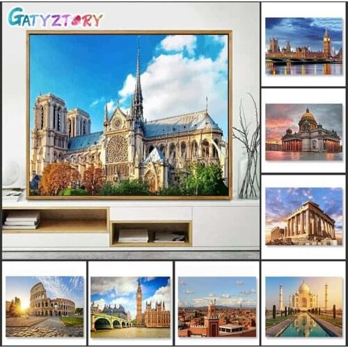 GATYZTORY 60x75cm DIY Painting By Numbers City Building Picture HandPainted Oil Painting Unique Gift Home Decor