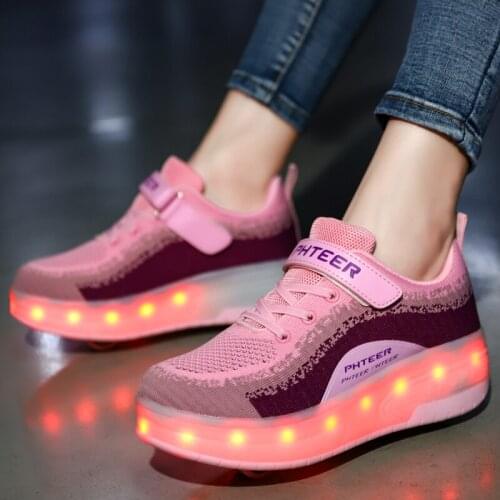 2021 Size 30-40 USB Charging Roller Skate Shoes Children Boys Girls Luminous Sneakers Lighted Kids Glowing Sneakers with Wheels