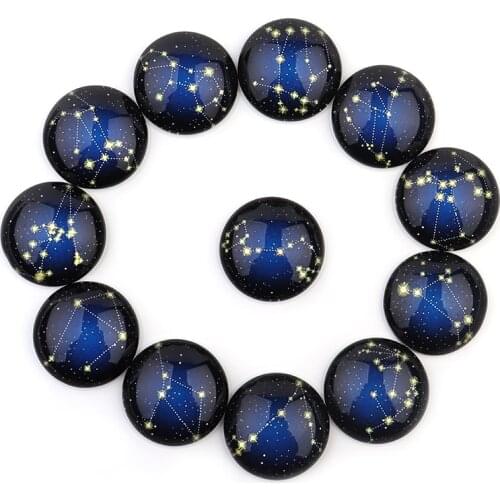 10/12/14/18/20/25mm Constellation Round Glass Cabochon Flatback Dome for DIY Jewelry Making Findings Component Zodiac Sign