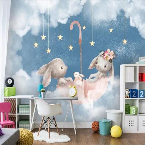 Milofi custom 3D wallpaper mural modern Nordic cartoon cute bunny child room sky bedroom background wall decoration wallpaper