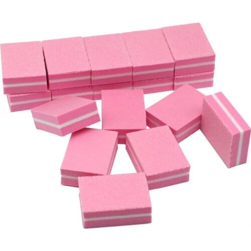 50Pcs Mini Pink Nail File Buffer Sponge lime a ongle professionel 100/180 Grit 2 Side Manicure Tool Sandpaper small cube Design