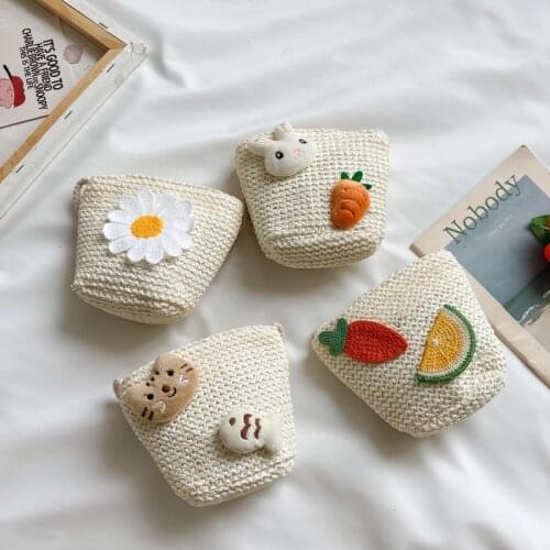 Lovely Baby Girls Mini Crossbody Bags Sun Flower Straw Children Coin Purse Handbags Cute Cartoon Princess Small Shoulder Bag