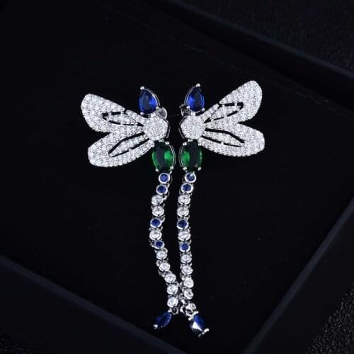 Delicate Dragonfly Drop Earrings Charm Insect Jewelry Inlay Colorful Zircon Long Earrings For Women Wedding Cocktail Party