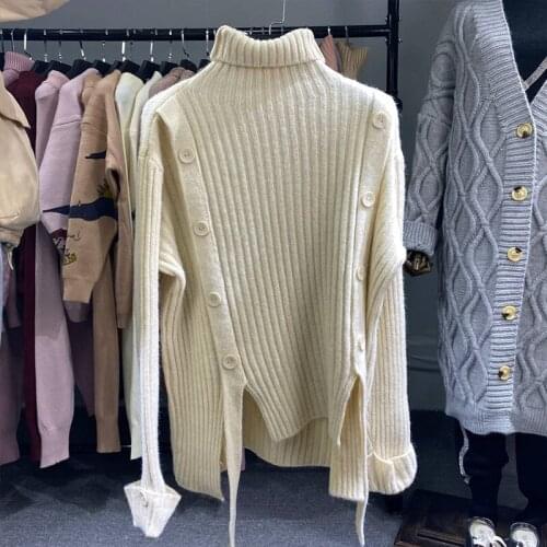 New 2021 Spring Elegant Women Sweaters Sexy stylish Turtleneck Loose Knitted Pullovers Female Casual Tops S7158