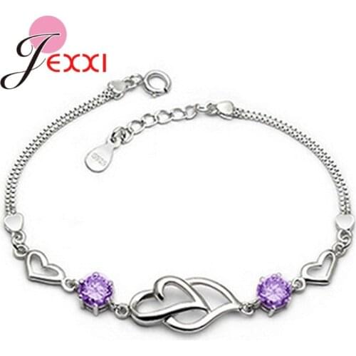 New Fashion Shiny CZ Bracelets For Girls 925 Sterling Silver Hearts Pendant Bracelet Bangles Adjustable Size Women Hand Chain