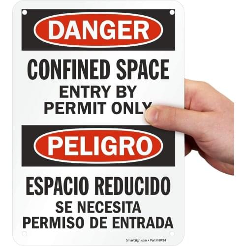 "Danger Confined Space, Entry By Permit Only" Bilingual Sign | 7" x8" Aluminum