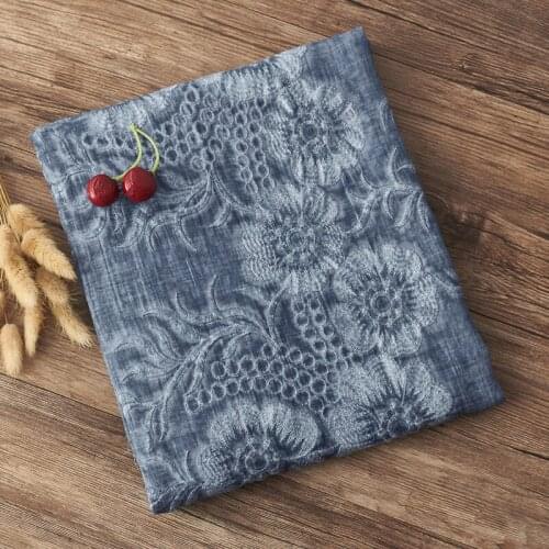 Whoelsale 700yards Organic ramie fabric Embroidered cotton thread tissus Dirty dyeing process Fashion dress skirt shawl fabrics