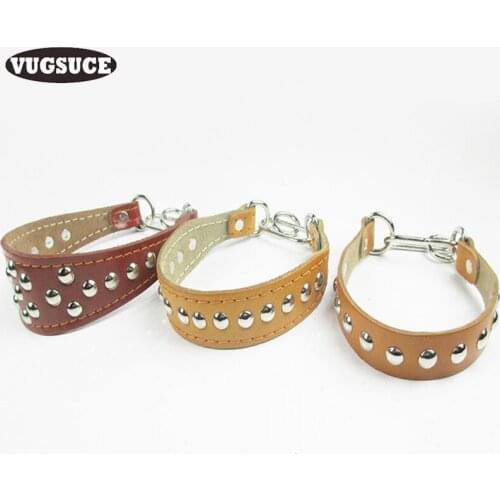 VUGSUCE PU Dog Collar Leather Rivet Adjustable Mushroom Nail Studded Dog Necklace for Small Large Dogs Puppy Pet Accessories