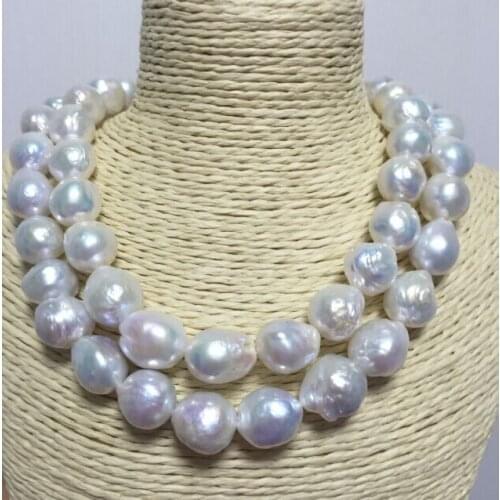 Single strand high luster 12-14mm baroque south sea white pearl necklace 34" 14K Gold Clasp