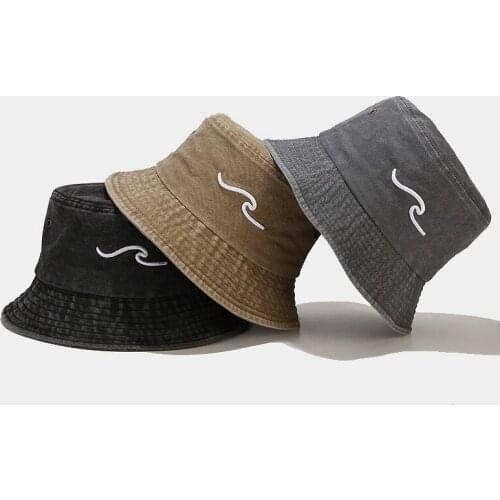 3D Waves Embroidered Retro Bucket Hat Unisex Outdoor Simple Street Style Summer Casual Sun Hat