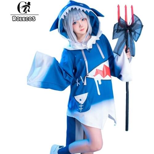 ROLECOS Hololive ENG Gawr Gura Cosplay Costume Cosplay Gawr Gura Costume Sweatshirts Hoodies with Tail for Women Costume Set