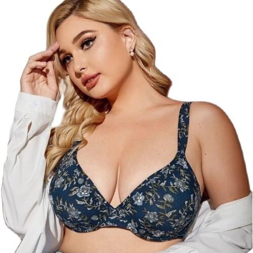 Luxury Wide Strap Floral Printed Plus Size Push Up Soft Bra Big Breast Women Full Coverage Underwear Lingerie 38 40 42 C D E Cup