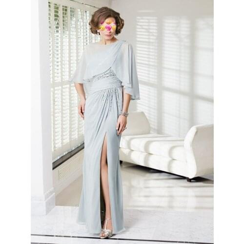 Gray Mother Dresses Beads Split Evening Dresses For Weddings vestido de festa para mae da noiva Dress for Women with Jacket