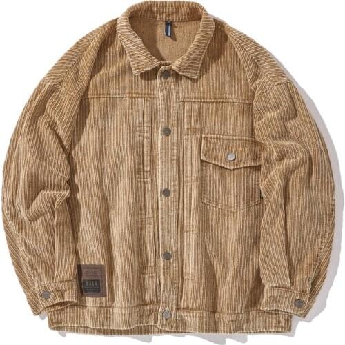 SEVEYFAN 2021 Mens Vintage Corduroy Jackets Khaki Black Loose Basic Coat for Male