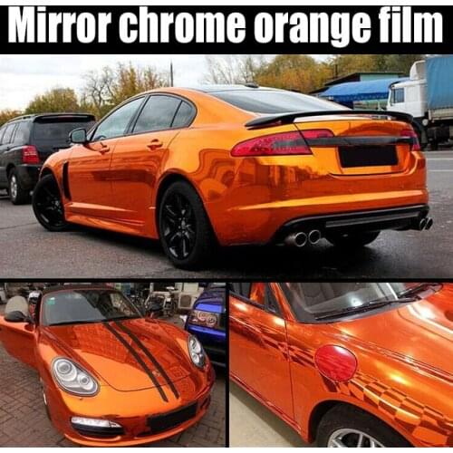 High stretchable Orange Chrome Mirror Vinyl Wrap Film Sticker Sheet emblem Car Bike Motor Body Cover