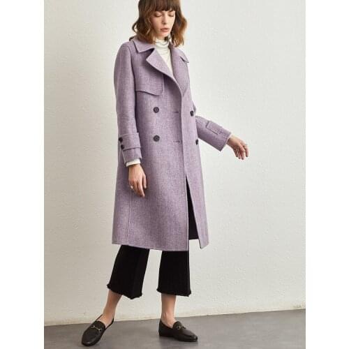 Hepburn double-sided tweed coat womens medium length new loose tweed coat in autumn and winter 2021 off-season cashmere