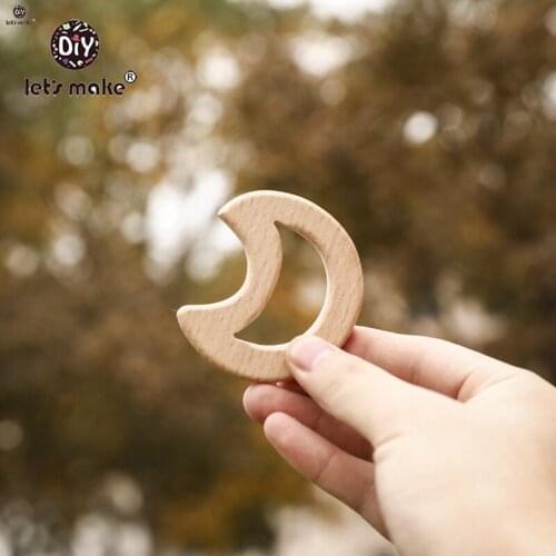 LetS Make 58mm 1pc Beech Wooden Teether Moon Wooden Teethers Toys Wooden Teether Wooden Teething Beads Baby Teether