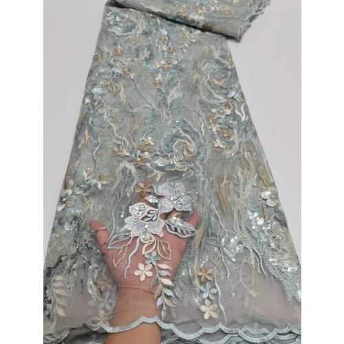 2021 5Y African Laces Fabrics Embroidered African French Lace Fabric Sequins African French Net Tulle Lace Fabric Materials Sew