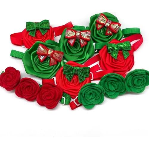 50/100pcs Christmas Dog Accessories Rose Style Dog Bow Ties Xmas Pet Supplies Small Dog Bowties Pet Dog Holiday Grooming Product