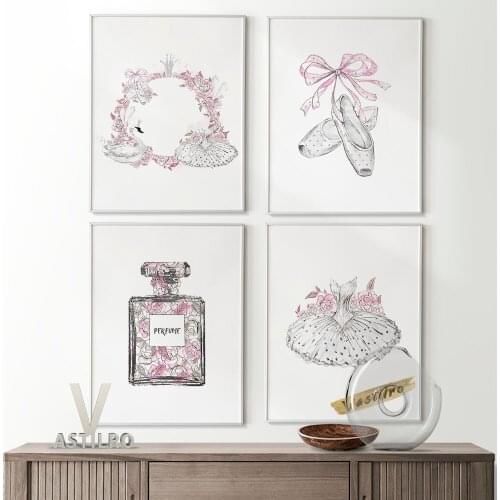 Dancing Shoes Watercolor Prints Poster Abstract Perfume Canvas Girl Party Dress Painting Home Decor Bedroom Wall Stickers Gift