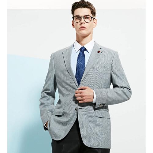 77.5% wool 22.5% linen blazer men high quality material man clothes 2018 autumn new arrivals single breasted 2 button grey plaid